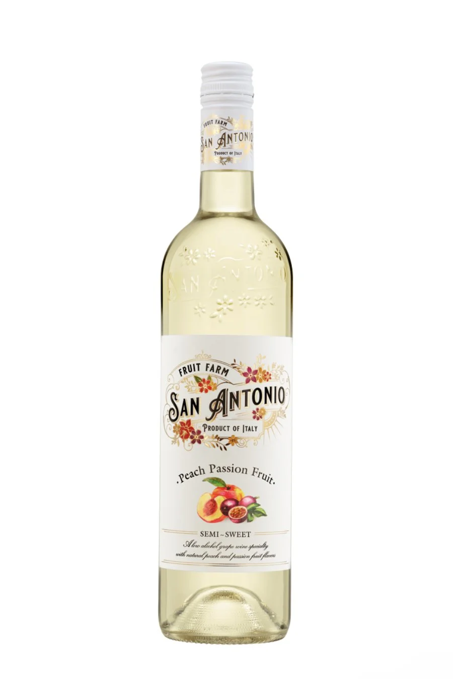 DAMAGED LABEL: San Antonio Fruit Farm Peach Passion Fruit White (750 ml)